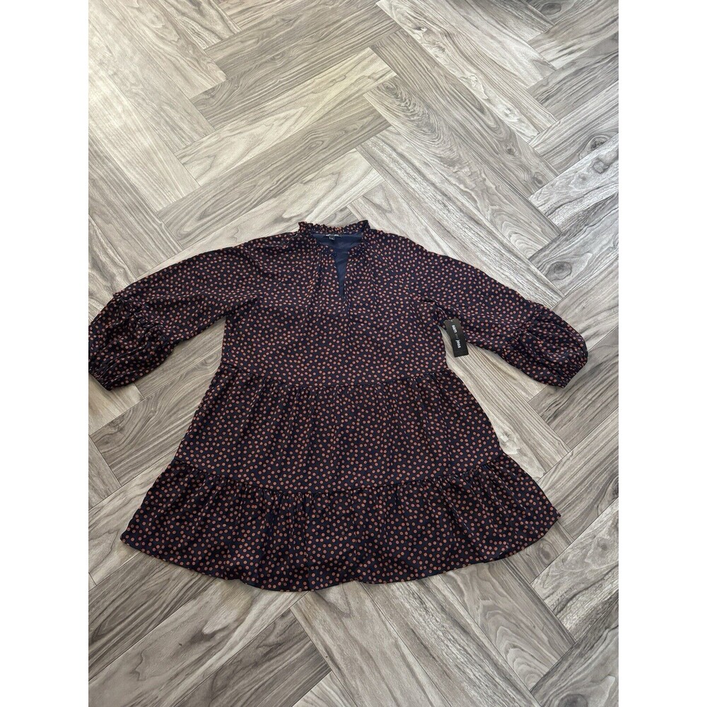 Sam & Jess Women's Size L Navy and Rust Ball Print Chiffon Babydoll Dress